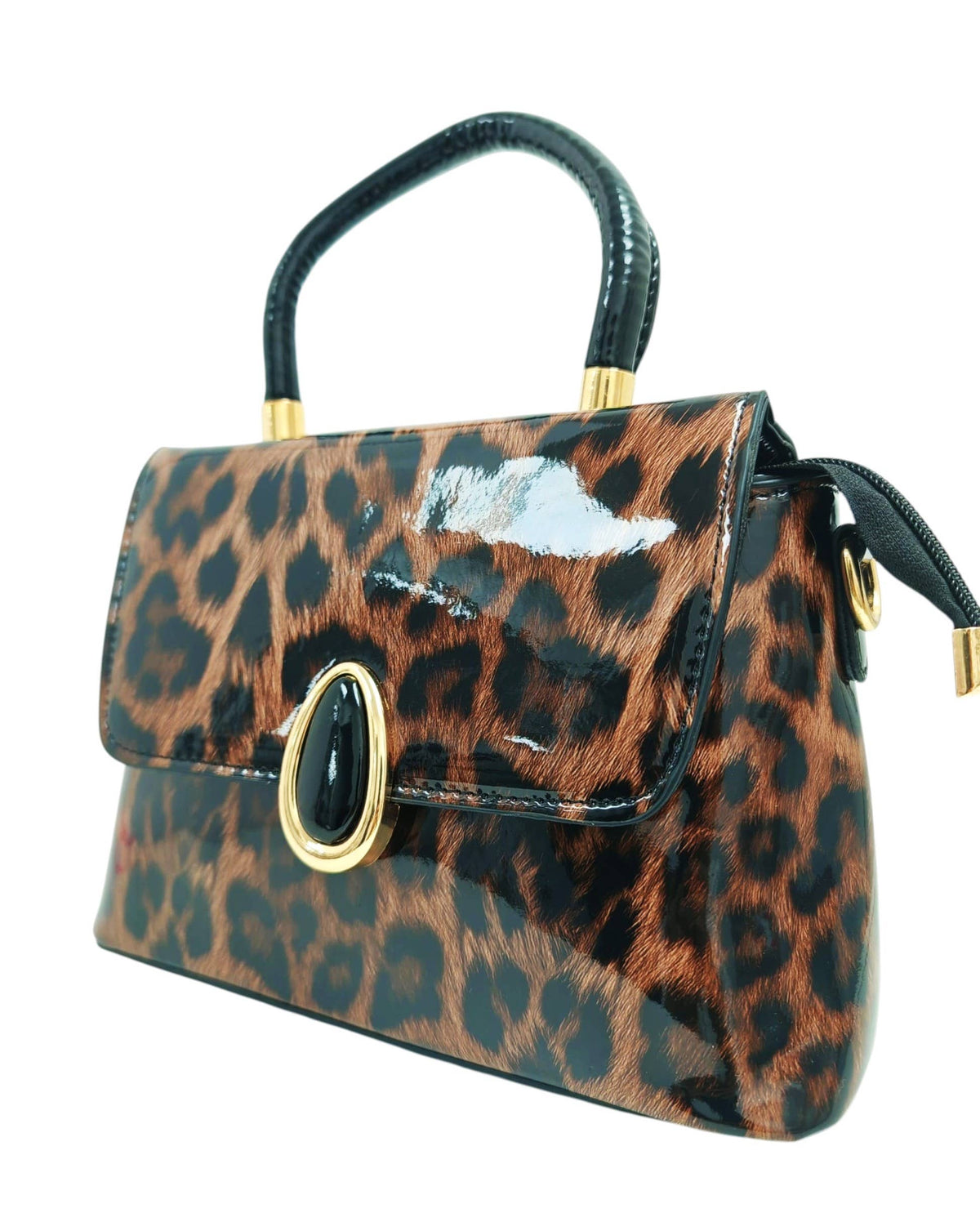 Elegant Glossy Leopard Print Top Handle Handbag-912-2