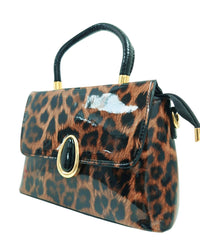 Elegant Glossy Leopard Print Top Handle Handbag-912-2
