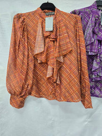 Royal Check Lyocell Silky Frill Blouse