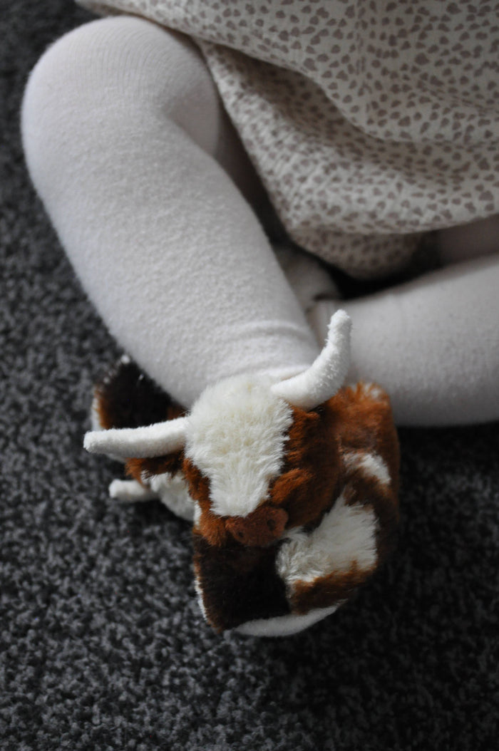 Texas Longhorn Highland Cow Plush Baby Slippers - 0-6 m