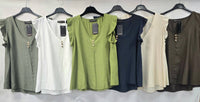 KM V Neck Button Frill Sleeve Top