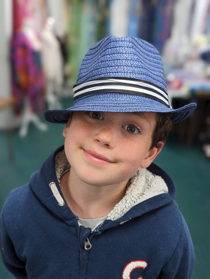 Children's Blue Trilby Foldable Hat with Band