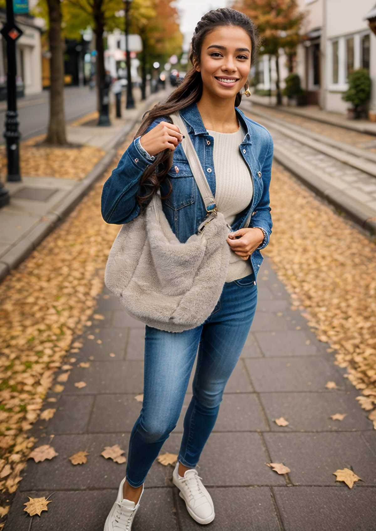 Cora - Faux Fur Shoulder Bag - Cream
