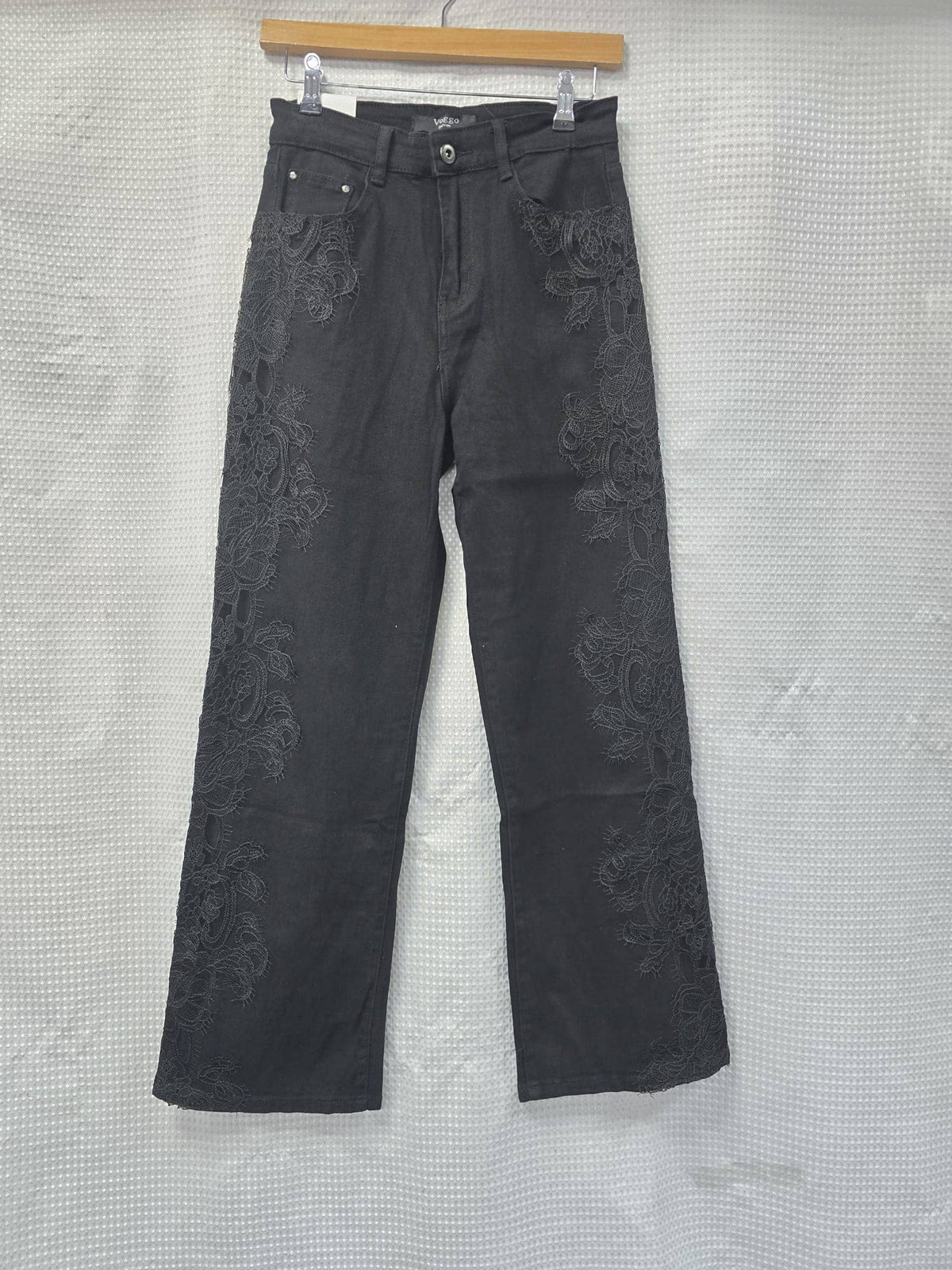 Black Side Lace Crochet Wide Leg Voggo Jeans