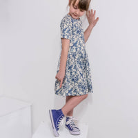 Girls Short Sleeve Cotton Dress - Willow Flower print