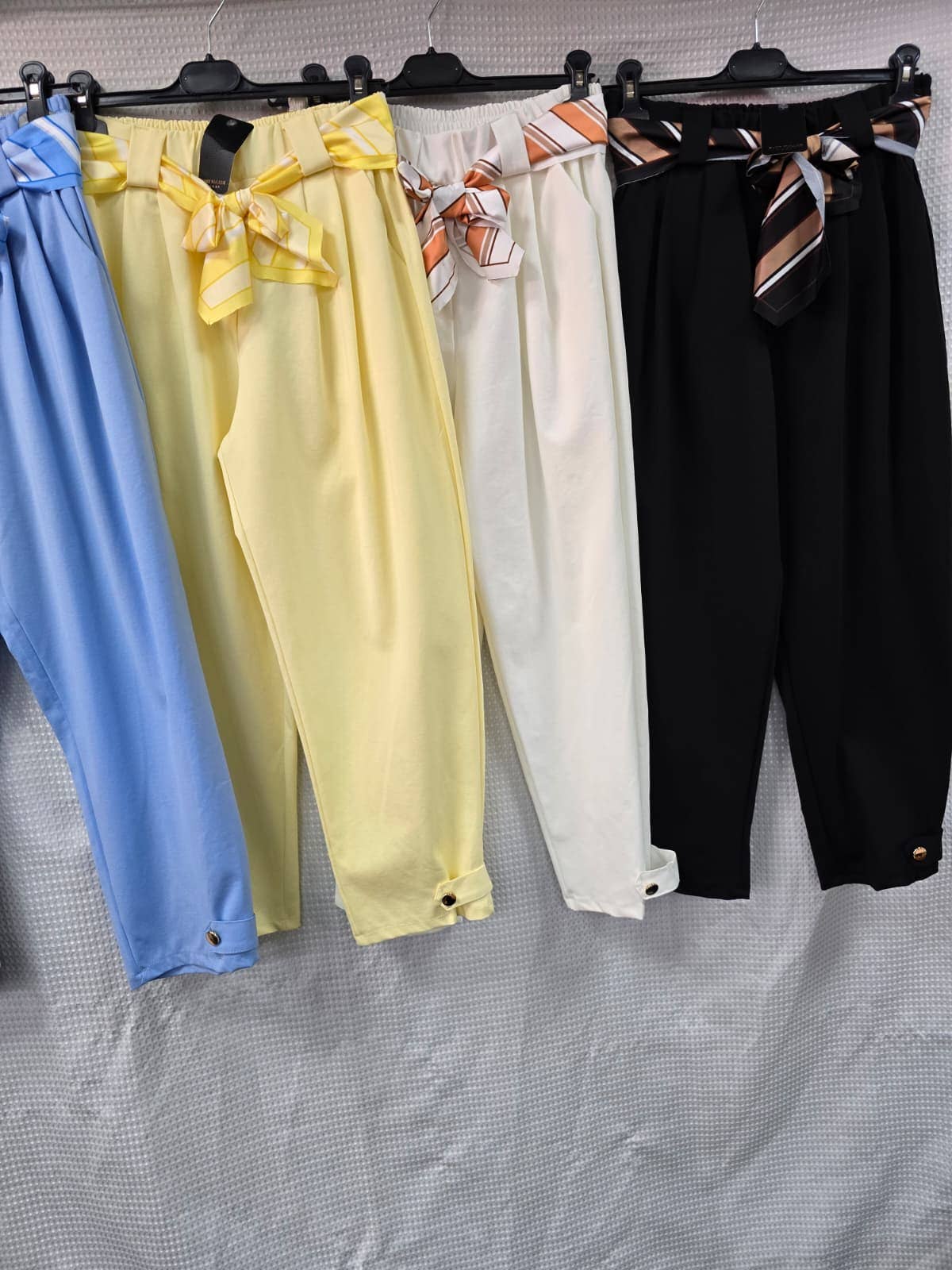 Gold Button Carrot Cotton Belt Trousers