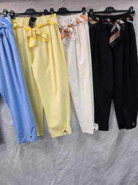 Gold Button Carrot Cotton Belt Trousers