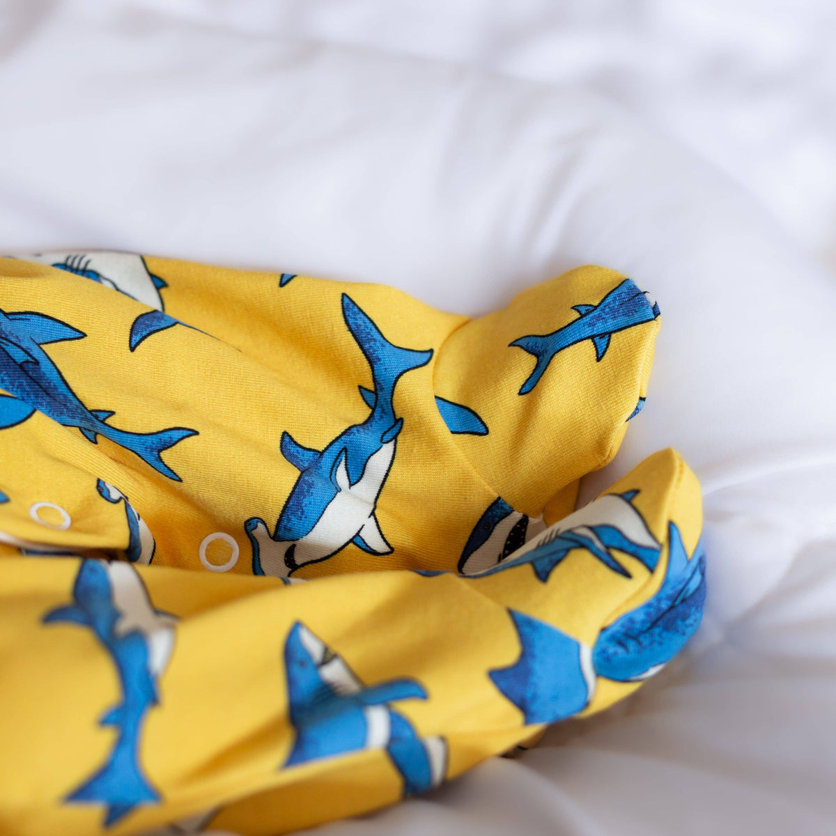 Unisex Baby Cotton Sleepsuit (Onesie) – Yellow shark Print