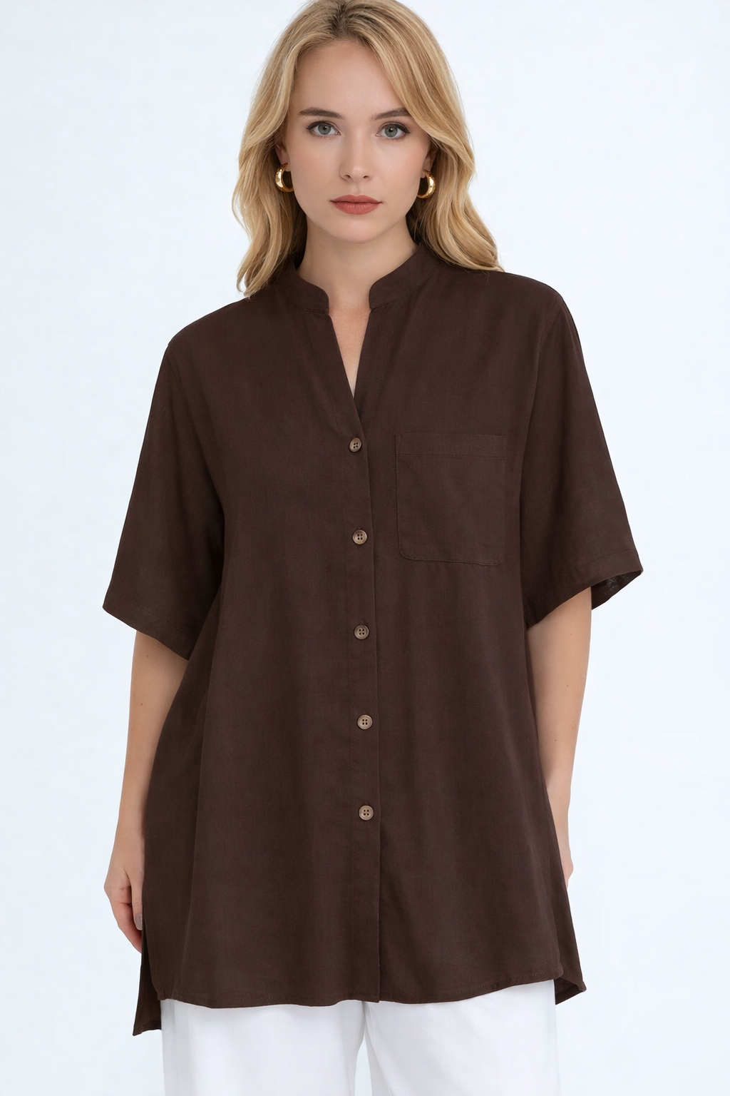 Linen Blend Elongated Button Shirt