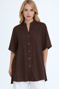Linen Blend Elongated Button Shirt