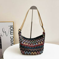 Medium Size Multicolour Zigzac Print Canvas Shoulder Bag