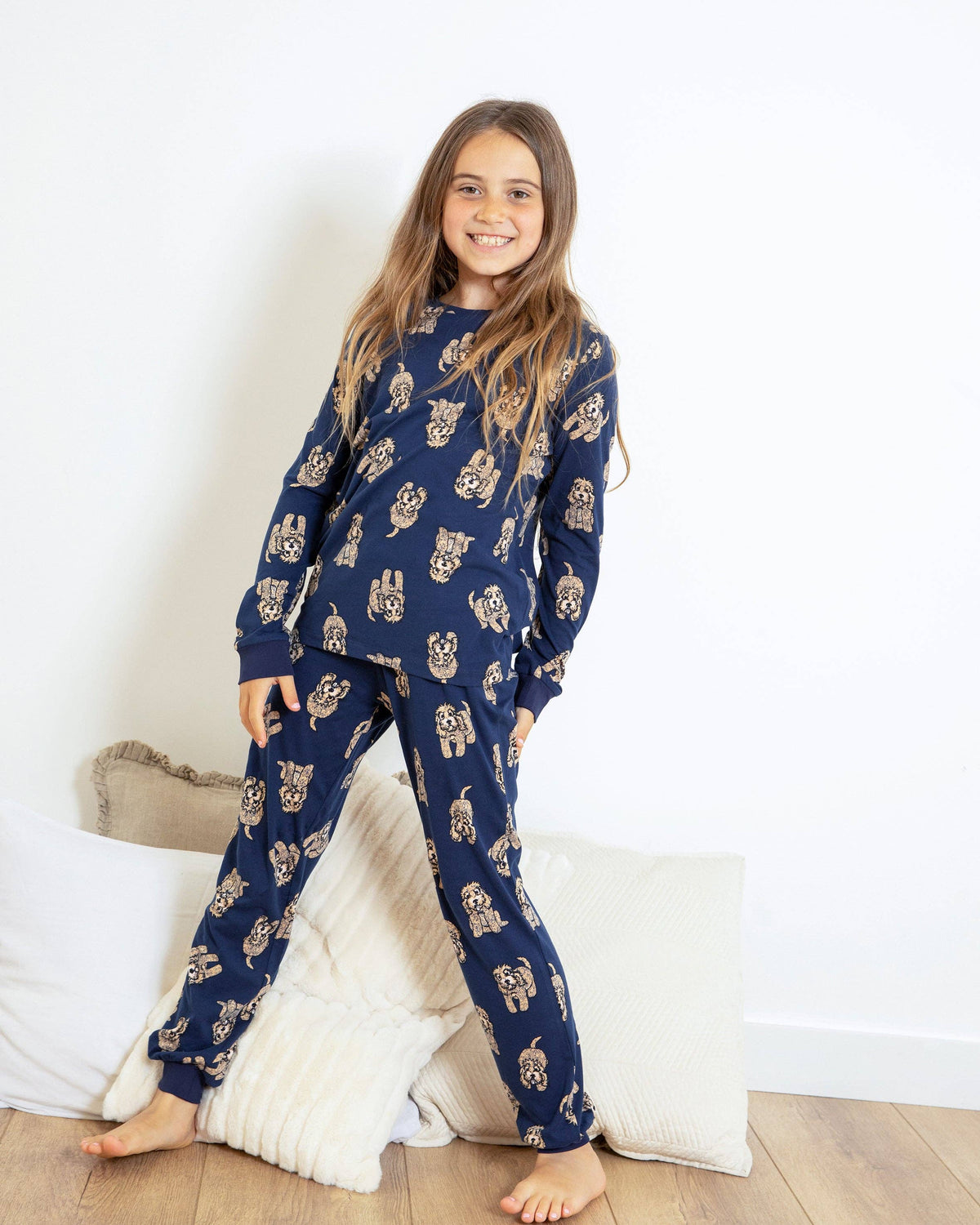 Chelsea Peers - Kids Navy Cockapoo Print Long Pyjama Set