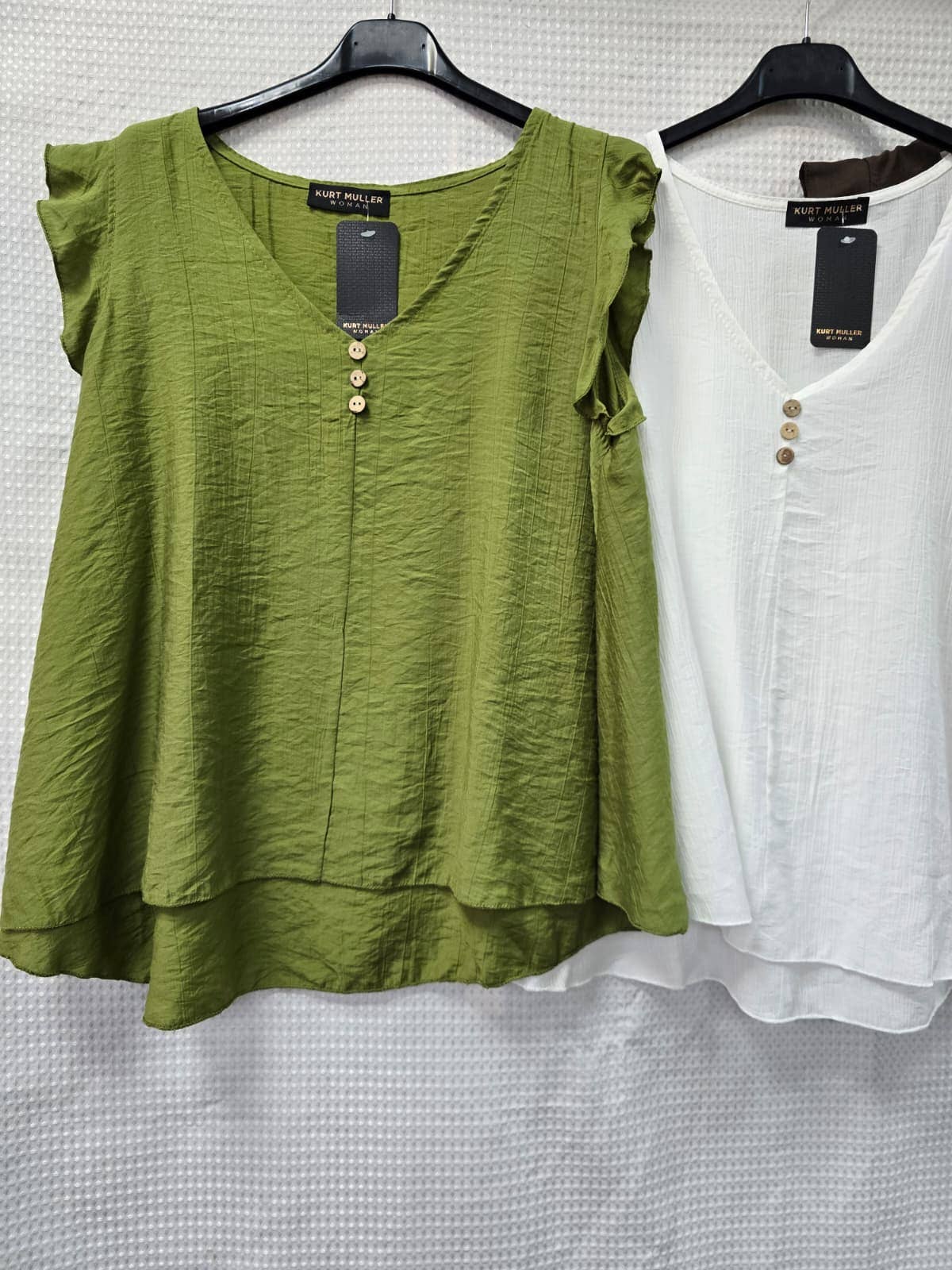 KM V Neck Button Frill Sleeve Top