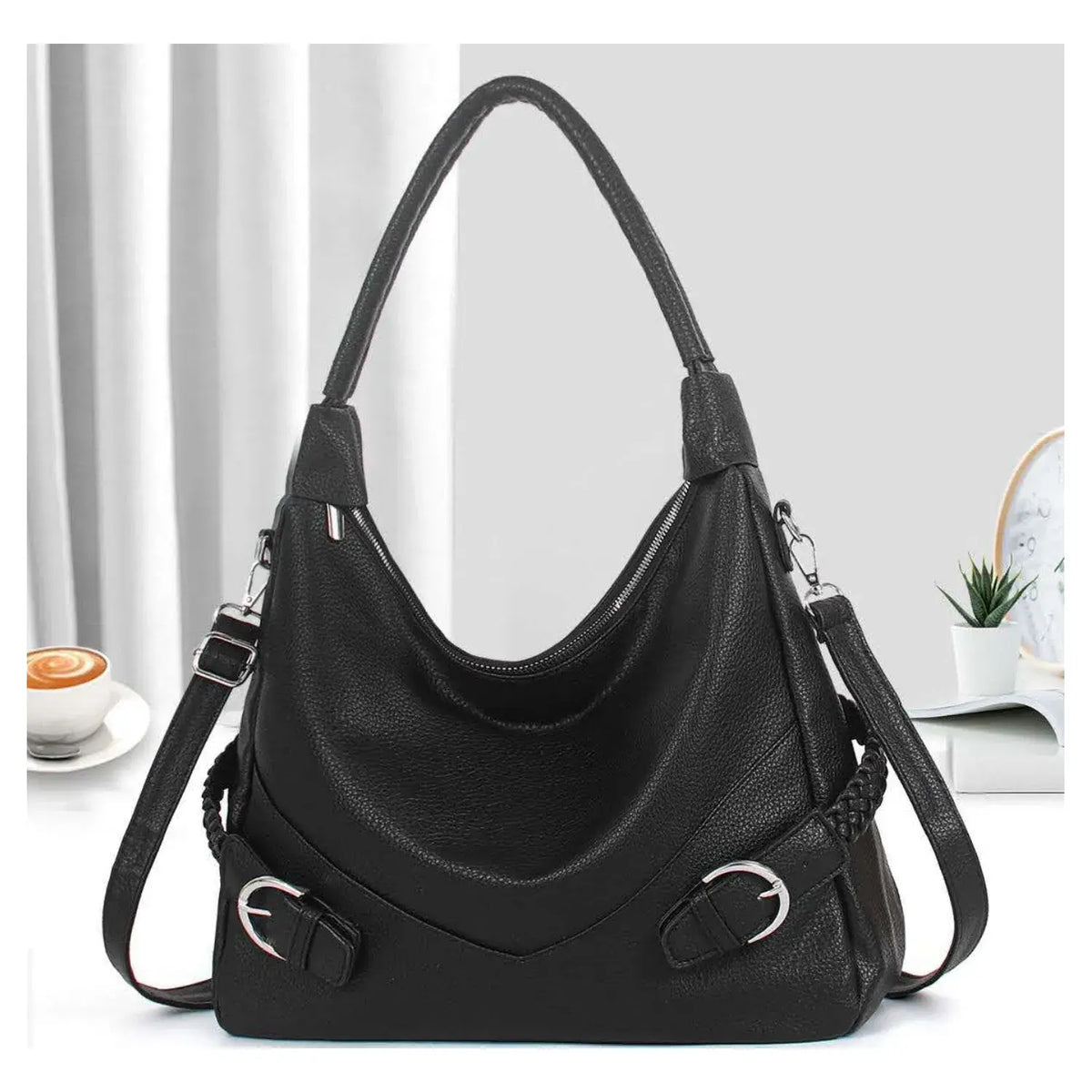Big Slouch Bag with Braid and Buckle Details-A91150
