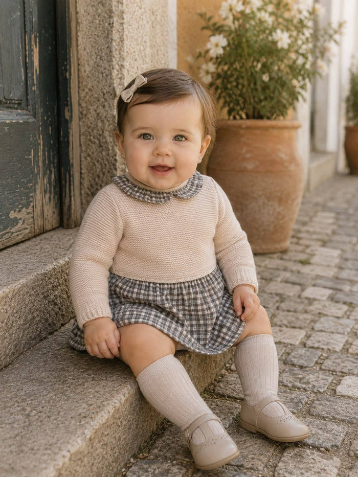 Ref. 2201 – Dress with Upper Part in 100% Acrylic and Skirt in 100% Cotton Checked Fabric