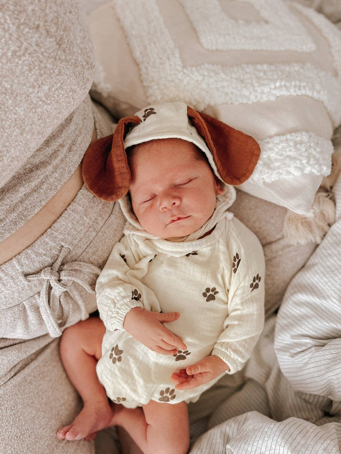 Cream Puppy Organic Muslin Body and Bonnet Set for Newborn Baby