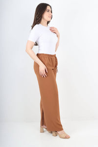 Italian Elastic Waistband Drawstring Wide Leg Trousers