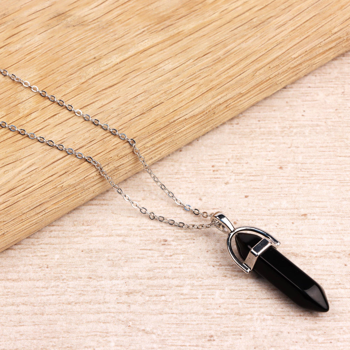 Myga Eco - Silver Plated Necklace - Obsidian Pendant
