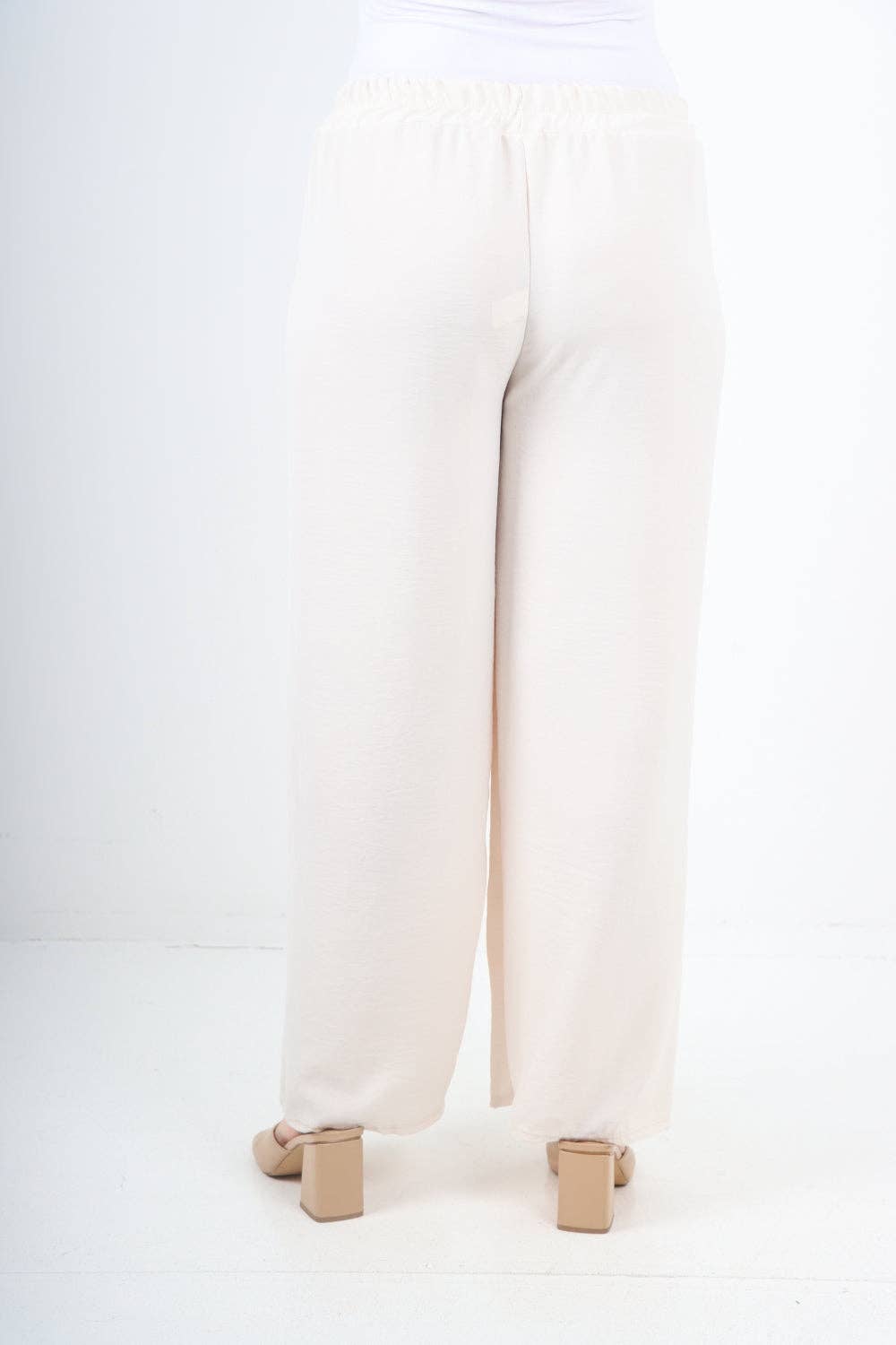 Italian Elastic Waistband Drawstring Wide Leg Trousers