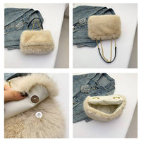 Faux Fur Flap Over Chain Strap Shoulder Bag