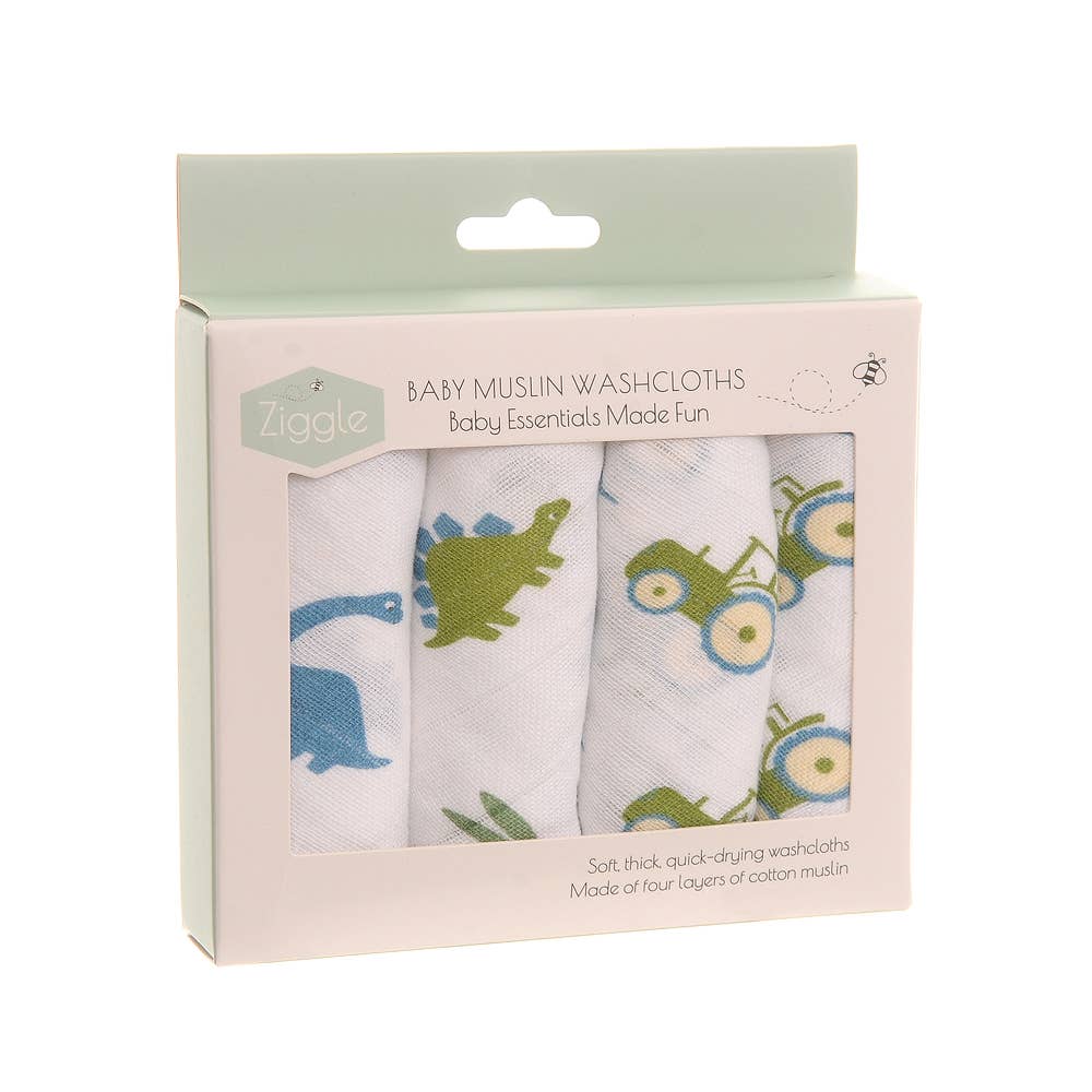 Tractor and Dinosaur Blue Hue Washcloths