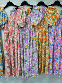 Abstract Floral Cotton Midi Dress