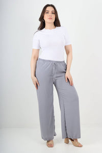 Italian Elastic Waistband Drawstring Wide Leg Trousers