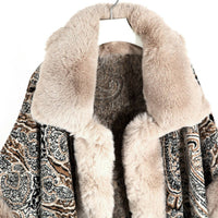 Luxurious Paisley Cape with Faux Fur Collar and Cuffs