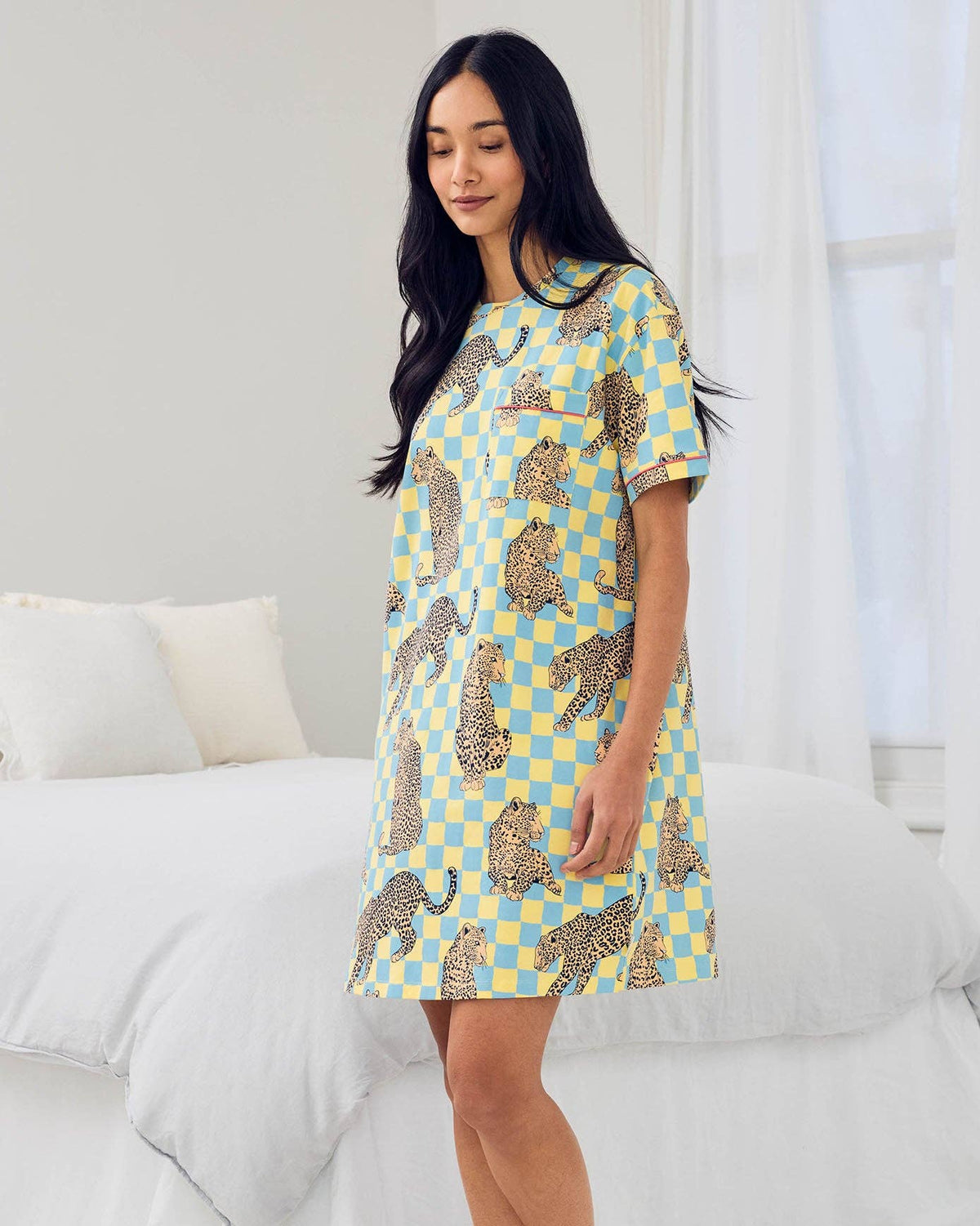 Organic Cotton Checkerboard Leopards Print Nightshirt