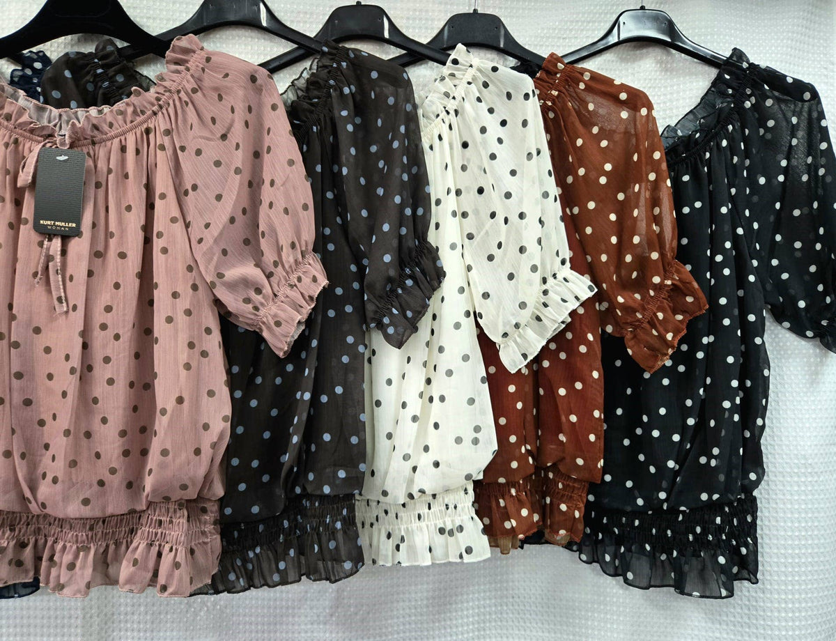Polka Dot Bardot Chiffon Top