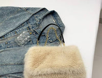 Faux Fur Flap Over Chain Strap Shoulder Bag