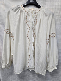 Mandarin Collar Embroidery Linen Tunic
