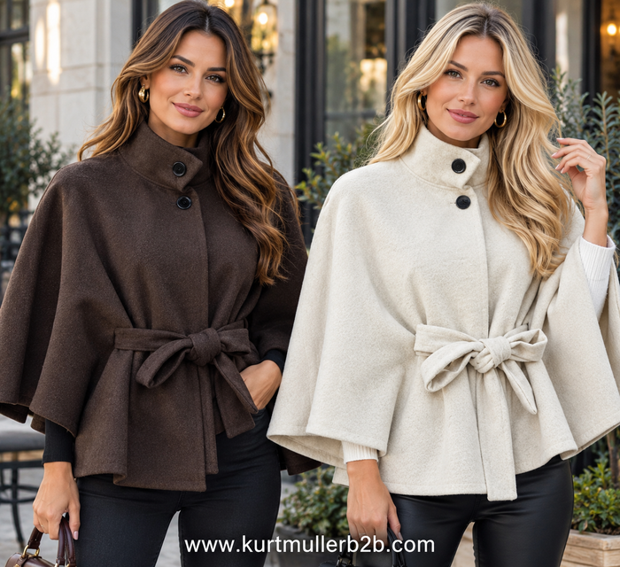 Belted Collar Cape Coat
