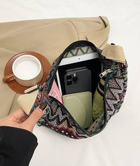Medium Size Multicolour Zigzac Print Canvas Shoulder Bag
