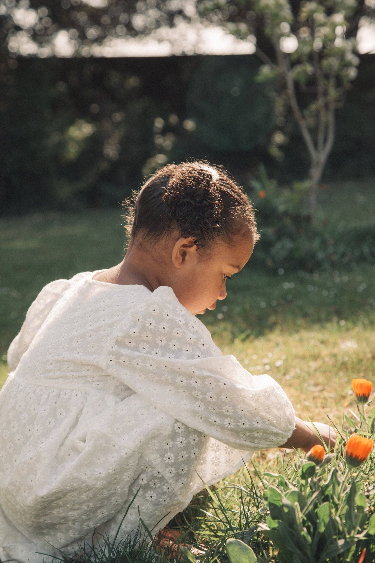 Minnie & Monty - White Daisy Puff Long Sleeve Dress