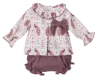 Dusky Pink Peacock Top and Short Set with Bow detail