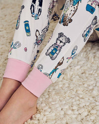 Petite Tennis Dogs Print Long Pyjama Set - Cream