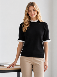 Lace Frill Short-Sleeve Knit Top