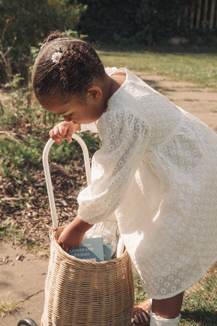 Minnie & Monty - White Daisy Puff Long Sleeve Dress
