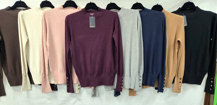 Gold Button Soft Turtle Neck Fine Knit
