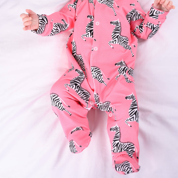 Unisex Baby Cotton Sleepsuit (Onesie) – Pink Zebra Print