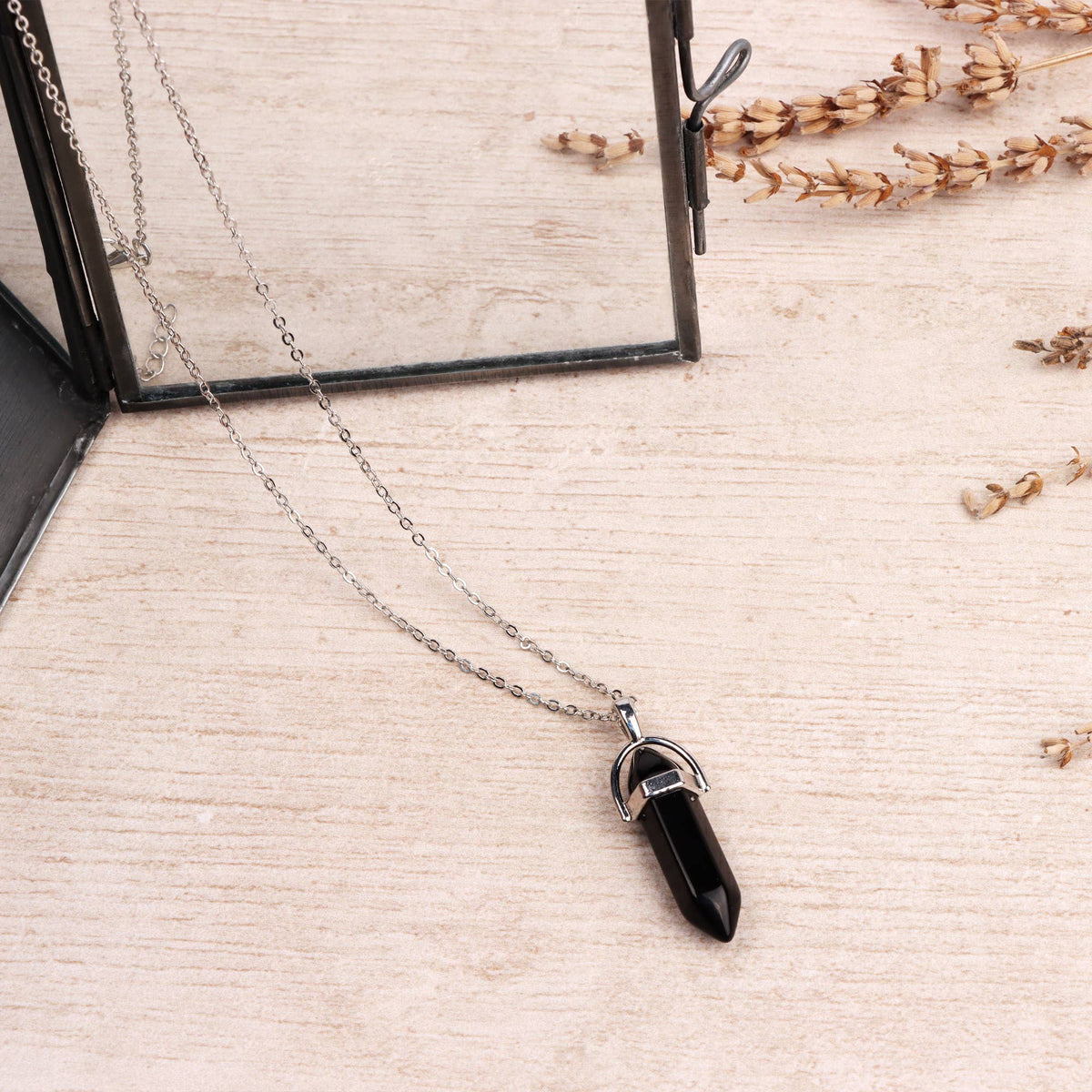Myga Eco - Silver Plated Necklace - Obsidian Pendant