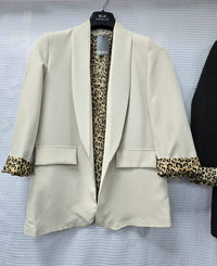 Leopard Trim Turn Up Sleeve Blazer