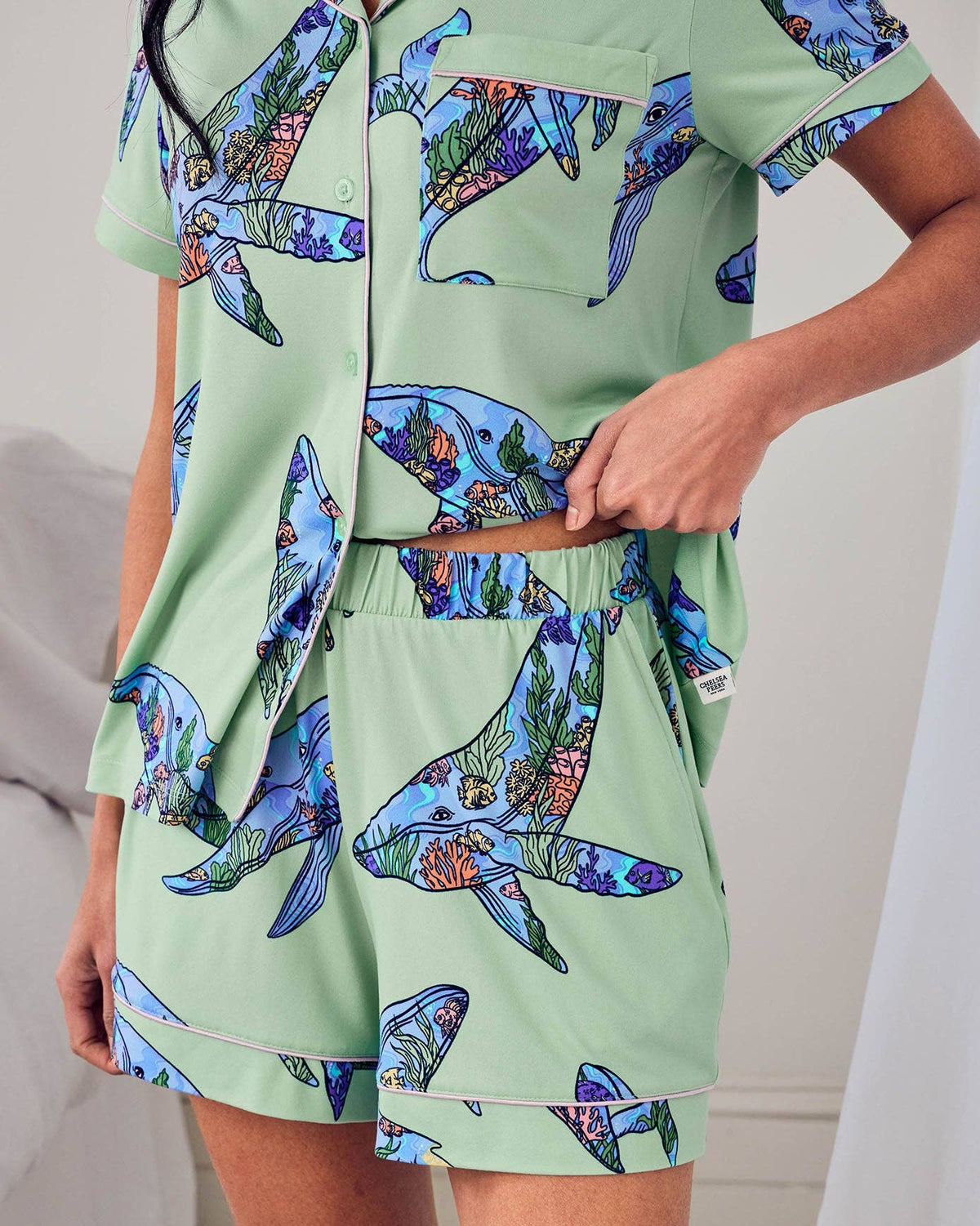 Coral Whale Print Short Pyjama Set