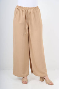 Italian Elastic Waistband Drawstring Wide Leg Trousers