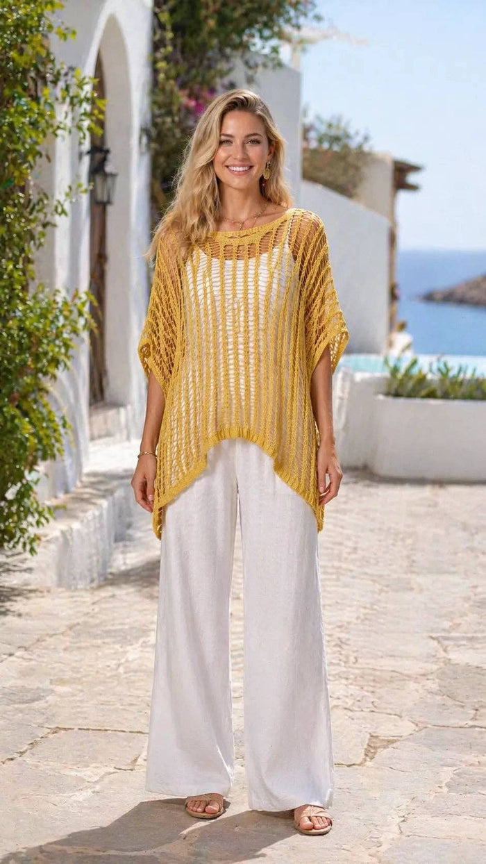 Italian Cotton Mesh Knit Top – Lightweight Beach Cover-Up | Oversized Summer Layering UK