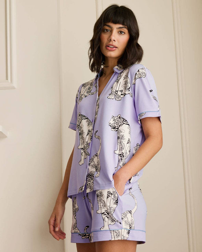 Chelsea Peers - Lotus Tiger Print Short Pyjama Set - Lilac