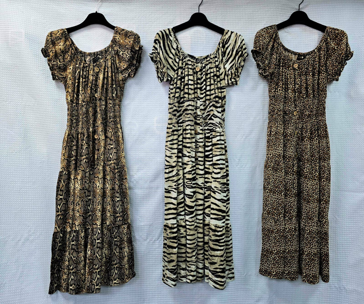 Animal Printed Bardot Midi Dresses