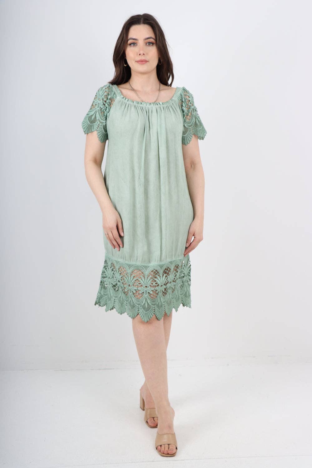 Italian Bardot Crochet Lace Dress – Off Shoulder Summer Style