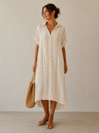 Linen Cotton Collared Stripe Dress